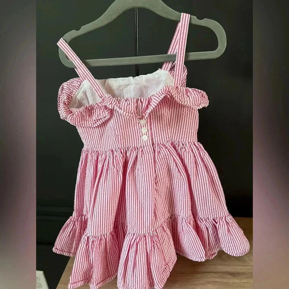 Polo Ralph Lauren 2T pink searsucker dress ruffle hem - Picture 2 of 4